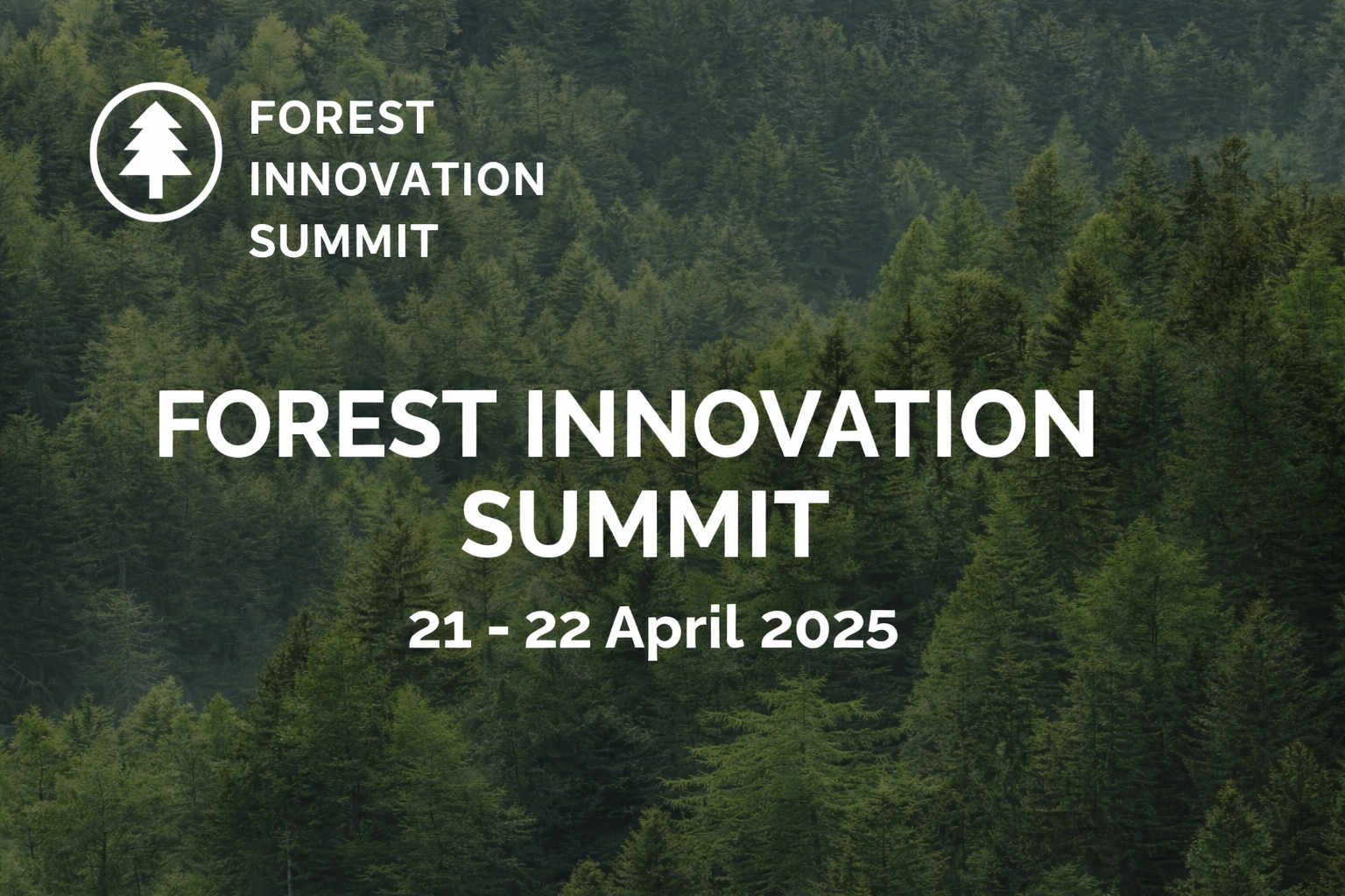 Банер Forest Innovation Summit 2025 з логотипом і фоном лісу